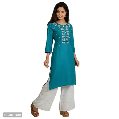 Purvi Women's Rayon Emberoidered Kurta And Zari Work Palazzo Set (TURQUOISE-L)-thumb0