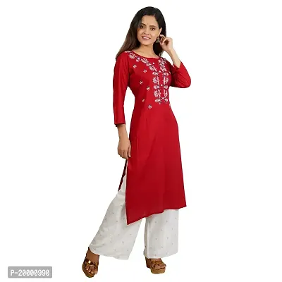 Purvi Women's Rayon Emberoidered Kurta And Zari Work Palazzo Set (MAROON-L)-thumb2