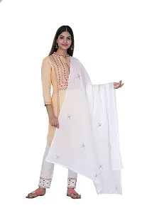 Purvi Womens Rayon Embroidred Kurta And Pant With Dupatta Set (Beige-M)-thumb1