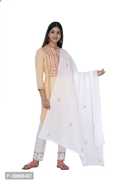 Purvi Womens Rayon Embroidred Kurta And Pant With Dupatta Set (Beige-M)-thumb2