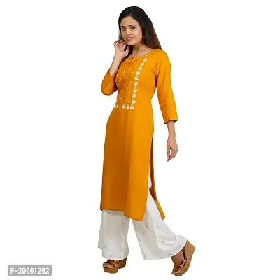 Purvi Women's Rayon Emberoidered Kurta And Zari Work Palazzo Set (MUSTARD-M)-thumb3