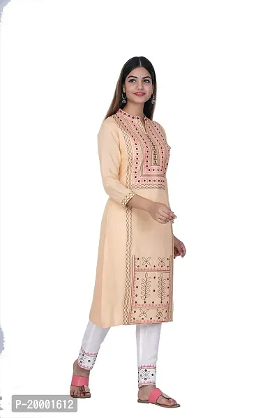 Purvi Womens Rayon Embroidred Kurta And Pant With Dupatta Set (Beige-XL)-thumb5