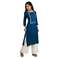 Purvi Women's Rayon Emberoidered Kurta And Zari Work Palazzo Set (BLUE-M)-thumb1