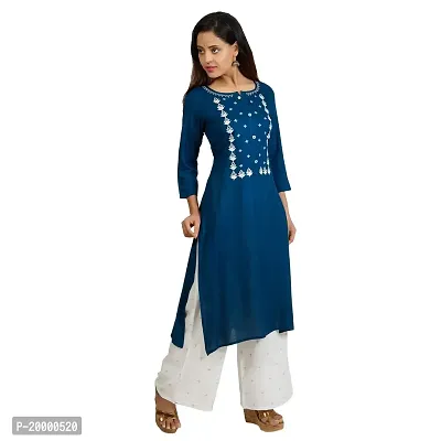 Purvi Women's Rayon Emberoidered Kurta And Zari Work Palazzo Set (BLUE-M)-thumb2