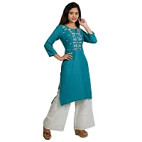 Purvi Women's Rayon Emberoidered Kurta And Zari Work Palazzo Set (TURQUOISE-M)-thumb1