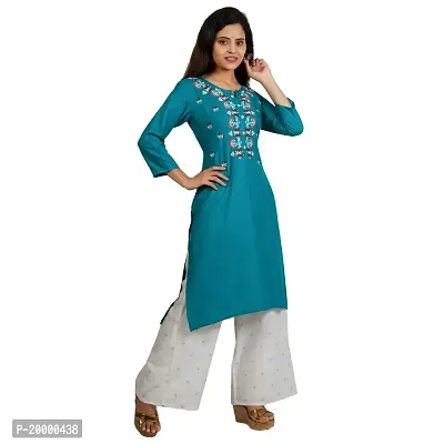 Purvi Women's Rayon Emberoidered Kurta And Zari Work Palazzo Set (TURQUOISE-M)-thumb2