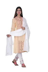 Purvi Womens Rayon Embroidred Kurta And Pant With Dupatta Set (Beige-L)-thumb2