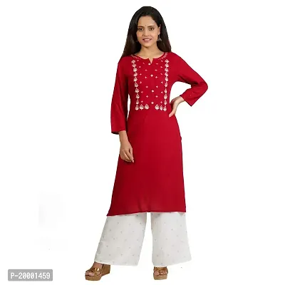 Purvi Women's Rayon Emberoidered Kurta And Zari Work Palazzo Set (MAROON-S)