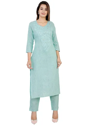 PURVI Women's Kurta with Pant set (Blue, Small)