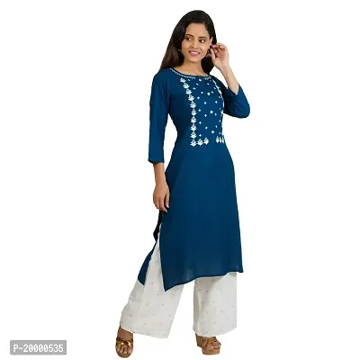 Purvi Women's Rayon Emberoidered Kurta And Zari Work Palazzo Set (BLUE-2XL)-thumb0