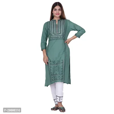 Purvi Womens Rayon Embroidred Kurta And Pant With Dupatta Set (Green-L)-thumb4