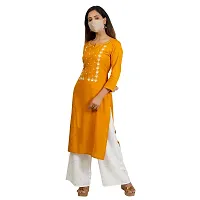 Purvi Women's Rayon Emberoidered Kurta And Zari Work Palazzo Set (MUSTARD-M)-thumb1