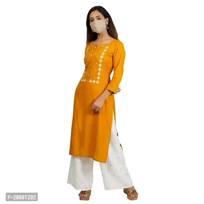 Purvi Women's Rayon Emberoidered Kurta And Zari Work Palazzo Set (MUSTARD-M)-thumb2