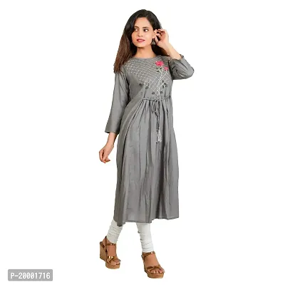 Purvi Women's Rayon Zari Emberoidered Flare Kurta with Hand Work And Tassles (GREY, L)-thumb3