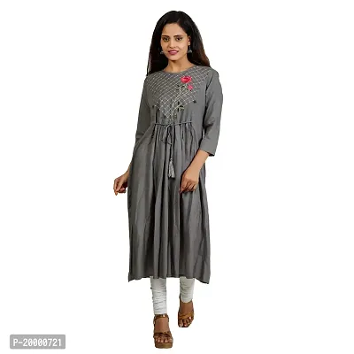 Purvi Women's Rayon Zari Emberoidered Flare Kurta with Hand Work And Tassles (GREY, XL)-thumb0