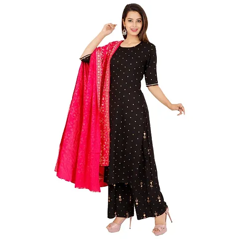 PURVI Women Rayon Kurta Palazzo Set (SFT-1907-BLACK-XL_Black_X-Large)