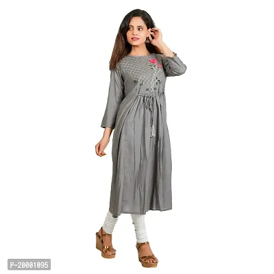 Purvi Women's Rayon Zari Emberoidered Flare Kurta with Hand Work And Tassles (GREY, S)-thumb3