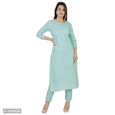 PURVI Women's Cotton Kurta with Pant set (Blue, Medium)-thumb0