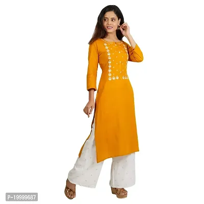 Purvi Women's Rayon Emberoidered Kurta And Zari Work Palazzo Set (MUSTARD-S)-thumb0