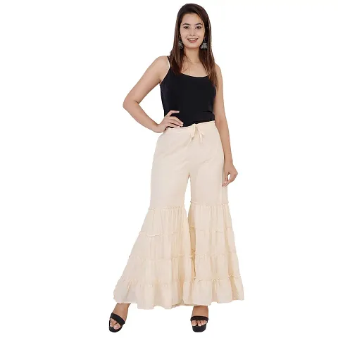 PURVI Women's Solid Sharara (Off White, Large)