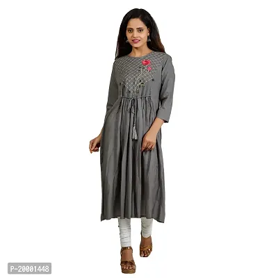 Purvi Women's Rayon Zari Emberoidered Flare Kurta with Hand Work And Tassles (GREY, 2XL)-thumb0