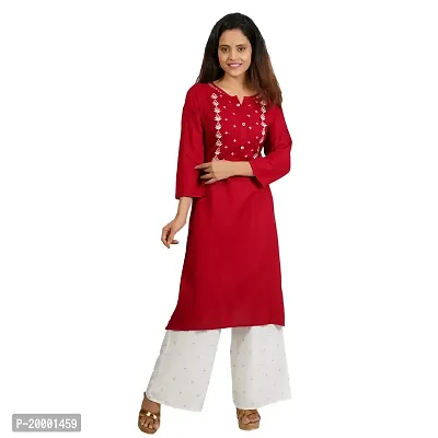 Purvi Women's Rayon Emberoidered Kurta And Zari Work Palazzo Set (MAROON-S)-thumb2