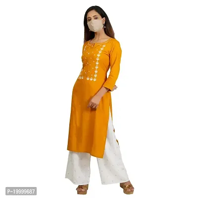 Purvi Women's Rayon Emberoidered Kurta And Zari Work Palazzo Set (MUSTARD-S)-thumb2