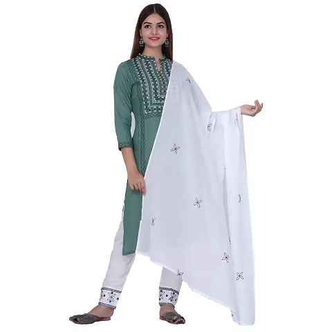 Purvi Womens Rayon Embroidred Kurta And Pant With Dupatta Set (Green-L)