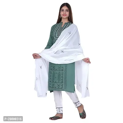 Purvi Womens Rayon Embroidred Kurta And Pant With Dupatta Set (Green-L)-thumb2