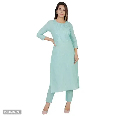 PURVI Women's Cotton Kurta with Pant set (Blue, Large)-thumb0