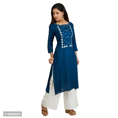 Purvi Women's Rayon Emberoidered Kurta And Zari Work Palazzo Set (BLUE-S)-thumb2