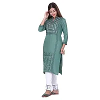 Purvi Womens Rayon Embroidred Kurta And Pant With Dupatta Set (Green-L)-thumb2