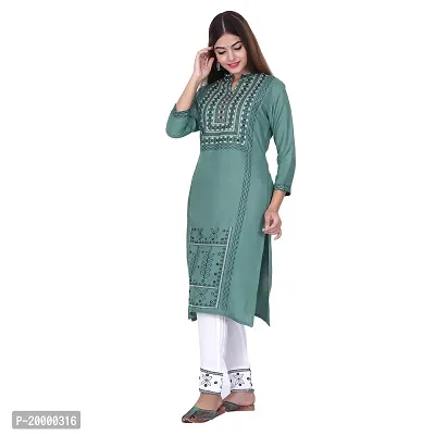 Purvi Womens Rayon Embroidred Kurta And Pant With Dupatta Set (Green-L)-thumb3