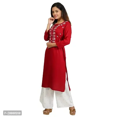 Purvi Women's Rayon Emberoidered Kurta And Zari Work Palazzo Set (MAROON-L)-thumb3