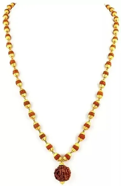 Puchmukhi Rudraksha Mala GoldPlated Wood Chain for Men Women Boys Girls