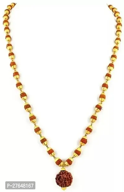 Puchmukhi Rudraksha Mala GoldPlated Wood Chain for Men Women Boys Girls