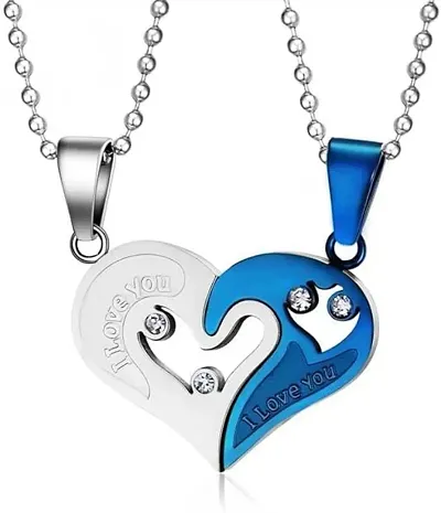 Couple Pendant with 1 Beautiful Heart Necklace Set for Men and Women