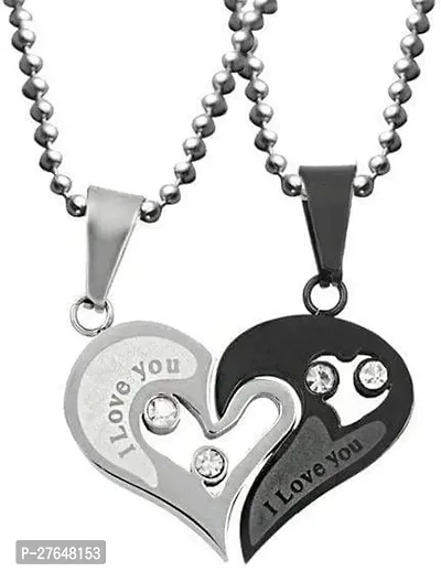 Token of Love 2 Piece Stainless Steel Couple Pendant with 1 Beautiful Heart Necklace Set for Men and Women-thumb0