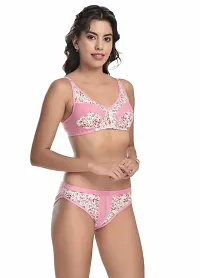 Lenzey Women Cotton Floral Print Full Coverage Non Padded Bra and Panty Set |Lingerie Set for Daily Use-thumb3