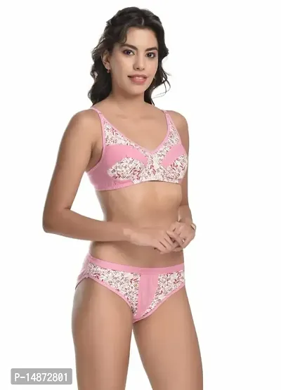 Lenzey Women Cotton Floral Print Full Coverage Non Padded Bra and Panty Set |Lingerie Set for Daily Use-thumb4