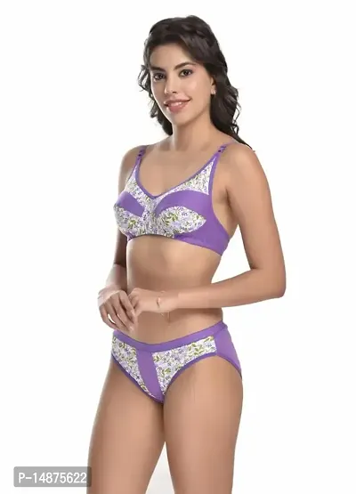 Lenzey Women Cotton Floral Print Full Coverage Non Padded Bra and Panty Set |Lingerie Set for Daily Use-thumb2