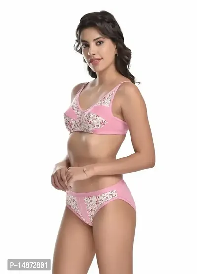 Lenzey Women Cotton Floral Print Full Coverage Non Padded Bra and Panty Set |Lingerie Set for Daily Use-thumb2