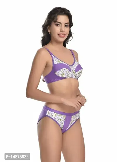 Lenzey Women Cotton Floral Print Full Coverage Non Padded Bra and Panty Set |Lingerie Set for Daily Use-thumb4