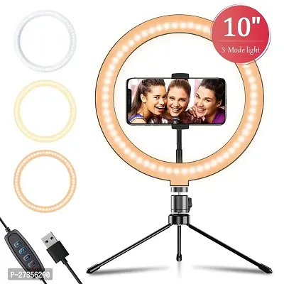 10 inch Big LED Selfie Ring Light with Tripod Stand 7 Feet | 3 light mode Ring Flash  (White, Black)-thumb0