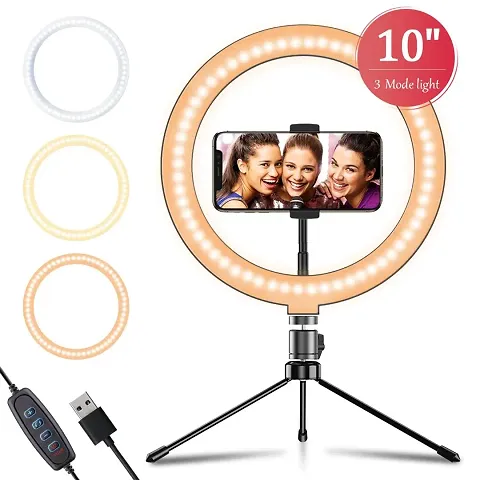 10 inch Big LED Selfie Ring Light with Tripod Stand 7 Feet | 3 light mode Ring Flash  (White, Black)