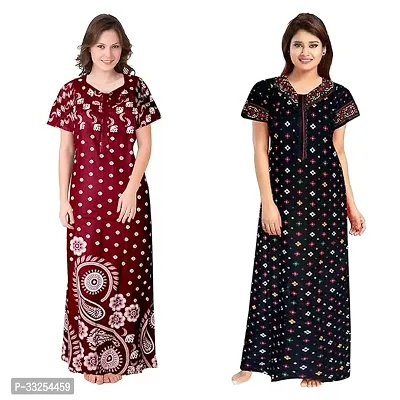 Stylish Cotton Printed Nighty For Women Pack Of 2-thumb0