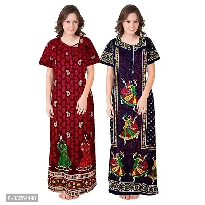 Stylish Cotton Printed Nighty For Women Pack Of 2-thumb0