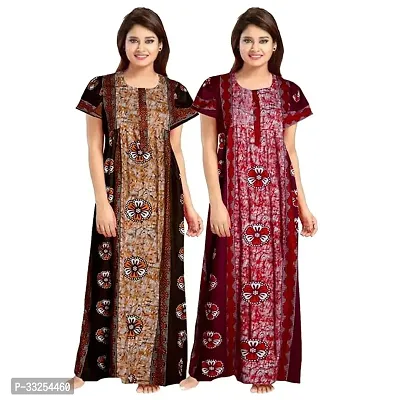 Stylish Cotton Printed Nighty For Women Pack Of 2-thumb0