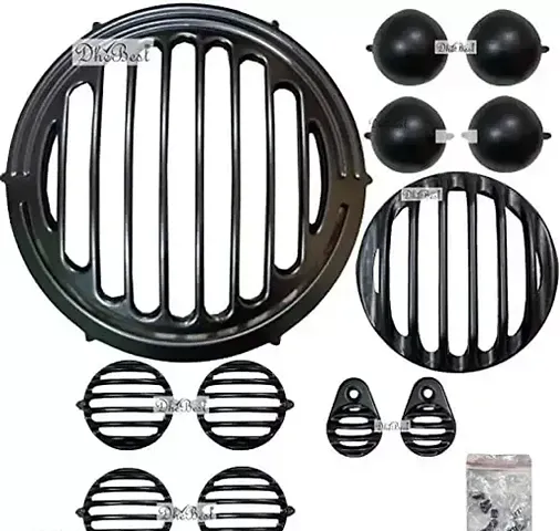 Dhe Best Bike Head Light Grill Jali + Indicator Grill + Indicator Cap +Tail Light Grill And Headlight Indicator Grill Metal Black Set Of 12 Compatible With Royal Enfield Classic Reborn 350
