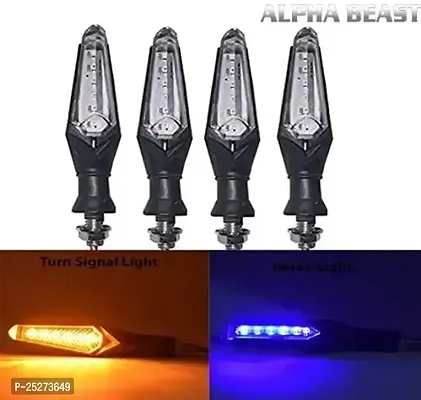 Alpha Beast 4 Pcs Double Side Turn Signal Side Indicator Blue And Orange Universal For All Bikes, Led